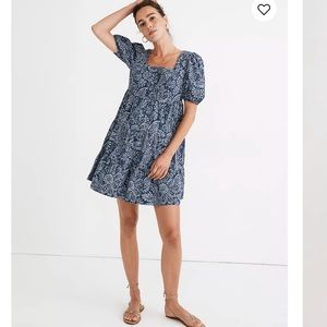 NWT Madewell Poplin Puff-Sleeve Tiered Babydoll Dress in Paisley Garden